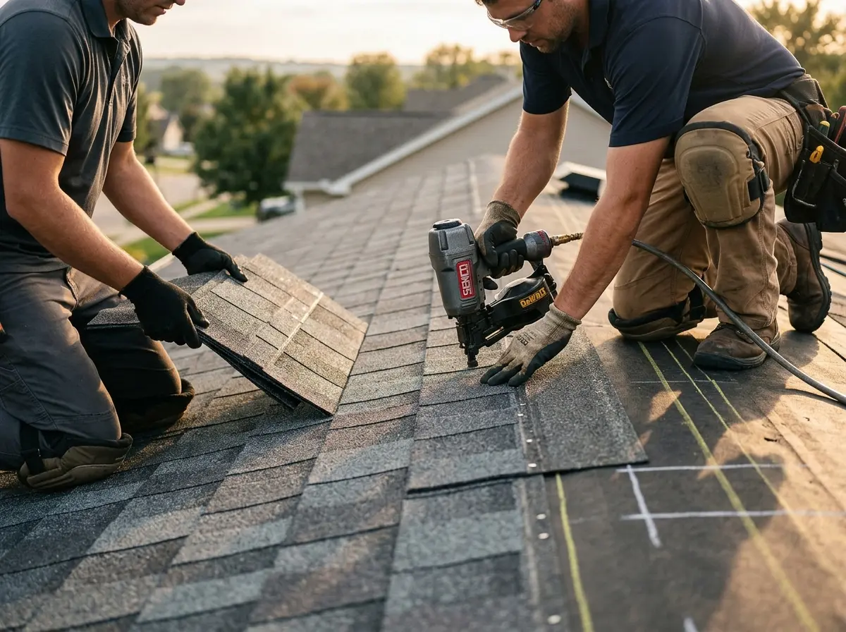 Professional roofer working on a residential roof in Alsip